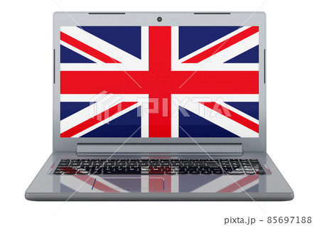 British flag on laptop screen. 3D illustration 85697188