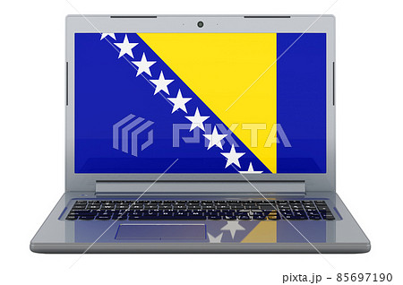 Bosnian and Herzegovinan flag on laptop screen. 3D illustration 85697190