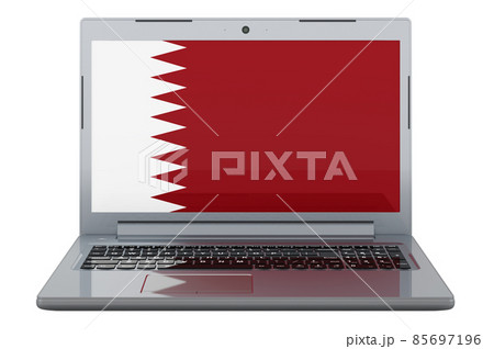 Qatari flag on laptop screen. 3D illustration 85697196