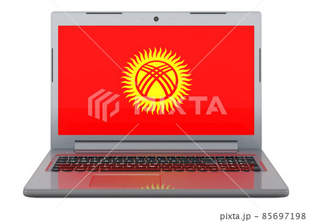 Kyrgyz flag on laptop screen. 3D illustration 85697198