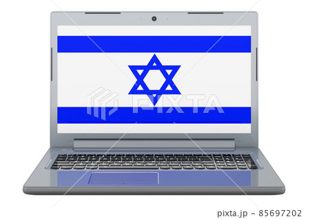 Israeli flag on laptop screen. 3D illustration 85697202