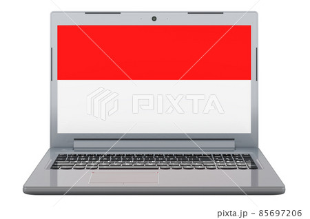 Indonesian, Monacan flag on laptop screen. 3D illustration 85697206