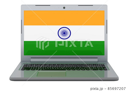 Indian flag on laptop screen. 3D illustration 85697207