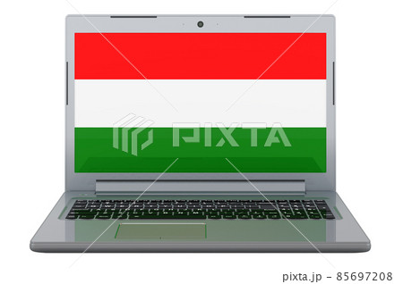 Hungarian flag on laptop screen. 3D illustration 85697208