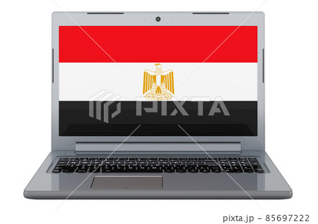 Egyptian flag on laptop screen. 3D illustration 85697222