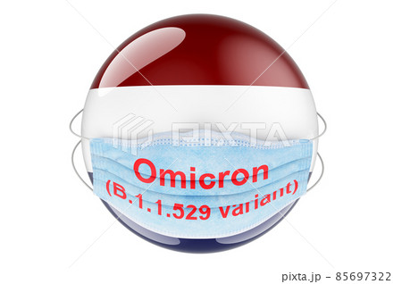 Omicron Covid-19 variant B.1.1.529 in the Netherlands, concept. The Netherlands flag with medical mask. 3D rendering 85697322