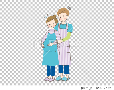 孕婦擔心肚子裡的嬰兒和丈夫依偎 85697376