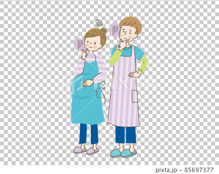孕婦擔心肚子裡的嬰兒和丈夫依偎 85697377