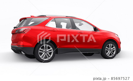 Red mid-size city SUV for a family on a white background. 3d rendering. Red mid-size city SUV for a family on a white background. 3d rendering. 85697527