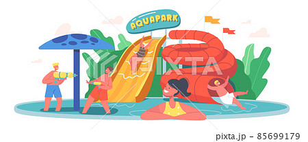 Kids In Aquapark Amusement Aqua Park With のイラスト素材