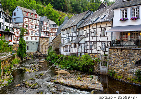 Historical half-timbered houses in Monschau town, Germany 85699737