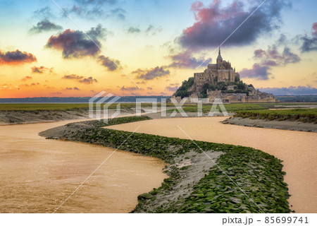 Mont Saint Michel, Normandy, France in sunset light 85699741