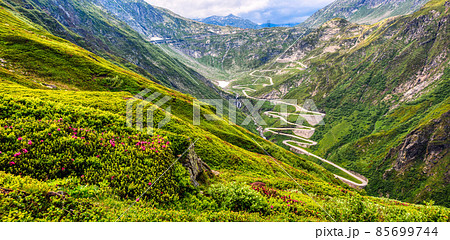 Gotthard pass road in the swiss Alps mountains, Switzerland 85699744