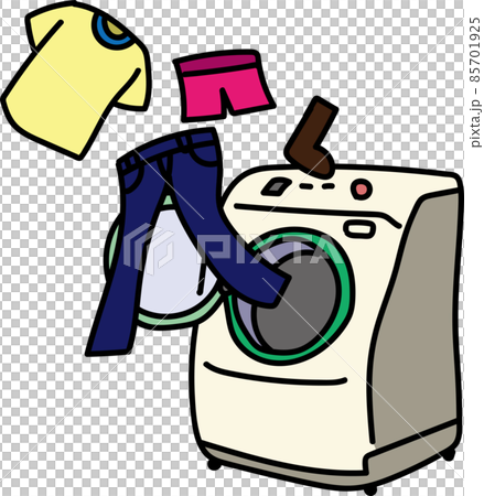 洗衣從洗衣機中彈出的手寫風格插圖 洗衣從洗衣機中彈出的手寫風格插圖 85701925