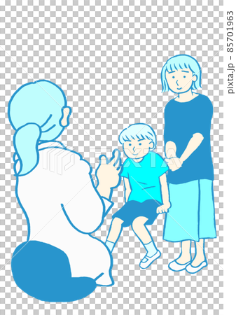 兒童和青少年精神病學檢查:一個發育障礙的男孩和一個微笑的母親:簡單 兒童和青少年精神病學檢查:一個發育障礙的男孩和一個微笑的母親:簡單 85701963