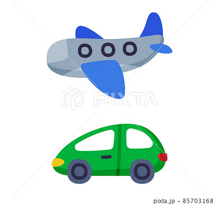 Green Car and Plane as Colorful Kids Toy Vector Set 85703168