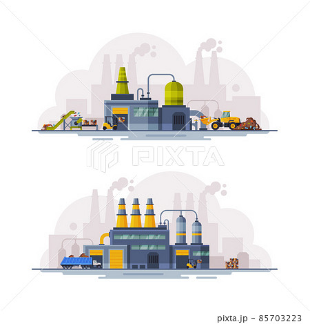 Waste Management or Garbage Processing Factory or Plant Vector Set 85703223