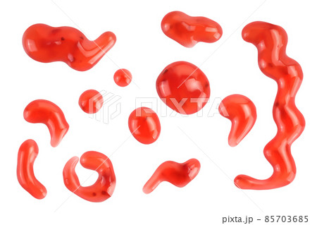 Red strawberry jam isolated on white background with clipping path and full depth of field, Top view. Flat lay 85703685