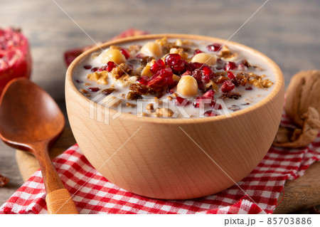 Traditional Turkish Noah's pudding in bowl 85703886