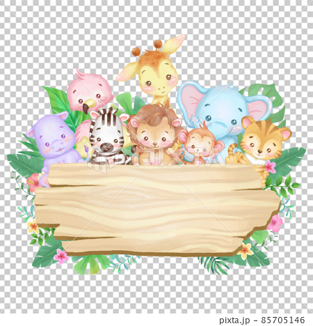 Cute animal baby and wood grain sign 85705146