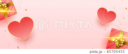 realistic hearts banner with gift boxed valentines day banner 85705455