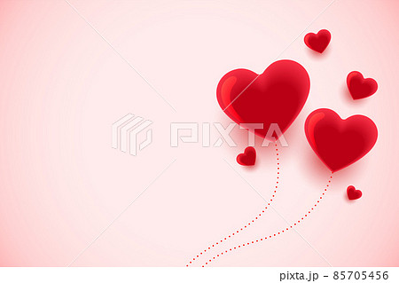 realistic balloon hearts flying on soft pink background 85705456