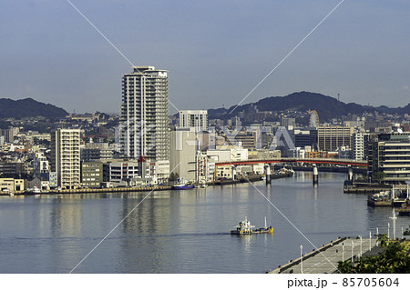 長崎市街地 グラバー園からの長崎港 浦上川河口 長崎県長崎市 長崎市街地 グラバー園からの長崎港 浦上川河口 長崎県長崎市 85705604