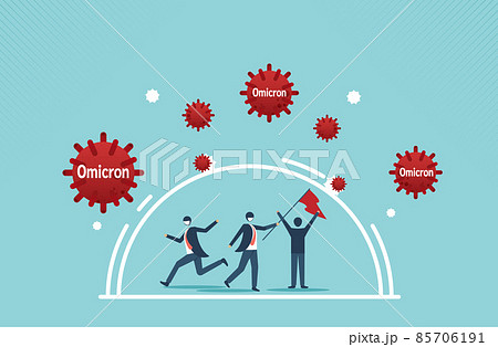 Defensive and fight to win Omicron virus, new COVID-19 variant and survive. vector cartoon design Defensive and fight to win Omicron virus, new COVID-19 variant and survive. vector cartoon design 85706191