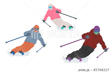 スキーを滑っている人のイラストセットのイラスト素材