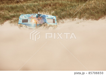 Beautiful painted small sauna on a sand beach for renting Beautiful painted small sauna on a sand beach for renting 85706650