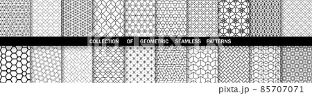 Geometric set of seamless black and white patterns. Simple vector graphics Geometric set of seamless black and white patterns. Simple vector graphics 85707071