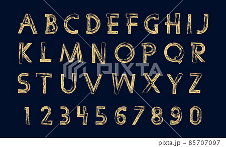 Gold and dark blue glittering letters in brush hand painted style. graphic 85707097