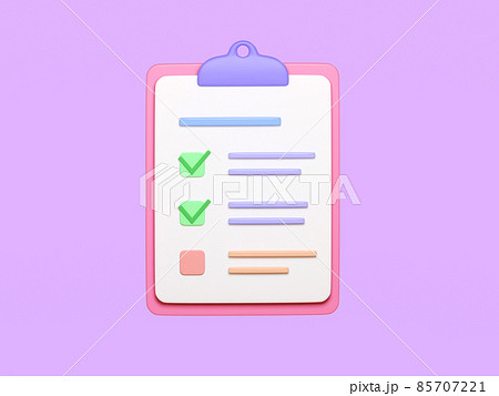 Checklist on clipboard paper, 3d render illustration. Notebook with checked tasks. Concept of online survey, exam note, business contract, research form, evaluation document, questionnaire Checklist on clipboard paper, 3d render illustration. Notebook with checked tasks. Concept of online survey, exam note, business contract, research form, evaluation document, questionnaire 85707221