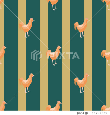 Seamless pattern of rooster. Domestic animals on colorful background. Vector illustration for textile. 85707269