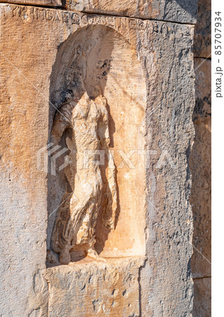 destroyed antique relief, an architectural detail from the ruins of the ancient city of Myra (now Demre, Turkey) 85707934