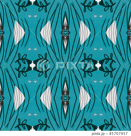 Seamless flower folk pattern. Abstract ethnic print. Watercolor batik background. 85707957