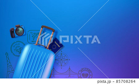 Travel illustration with handbag. 3d illustration with copy space 85708264