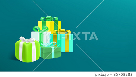 Gift boxes with color bows vector set. 3d banner with copy space Gift boxes with color bows vector set. 3d banner with copy space 85708283