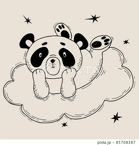 Panda sitting on cloud cute creative kawaii Vector Image