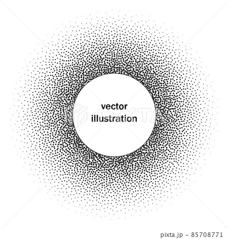 Halftone circle frame with black random dots, logo emblem design element for technology, medical, treatment, cosmetic. Border with empty space for your text, round shape. Vector illustration 85708771