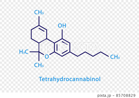 Tetrahydrocannabinol chemical formula. Tetrahydrocannabinol structural chemical formula isolated on transparent background. 85708829