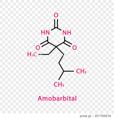 Amobarbital chemical formula. Amobarbital structural chemical formula isolated on transparent background. Amobarbital chemical formula. Amobarbital structural chemical formula isolated on transparent background. 85708836
