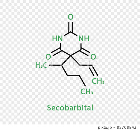 Secobarbital chemical formula. Secobarbital structural chemical formula isolated on transparent background. 85708842