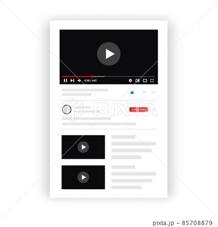 Video player application mockup template. Popular video player elements for app interface. Social media interface design for mobile apps. 85708879