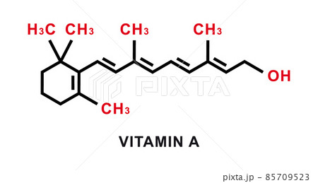 Vitamin A chemical formula. Vitamin A chemical molecular structure. Vector illustration Vitamin A chemical formula. Vitamin A chemical molecular structure. Vector illustration 85709523