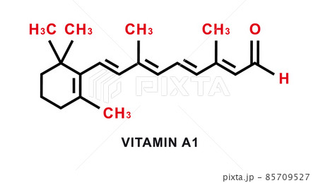Vitamin A1 chemical formula. Vitamin A1 chemical molecular structure. Vector illustration 85709527