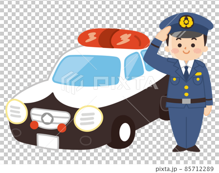 敬礼する男性警察官とパトカー 85712289