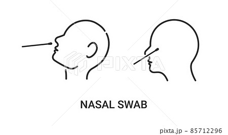 Covid nasal swab icon. Corona virus nasal pcr swab test line icon Covid nasal swab icon. Corona virus nasal pcr swab test line icon 85712296