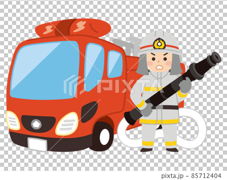 消防隊員人和梯子消防車 85712404