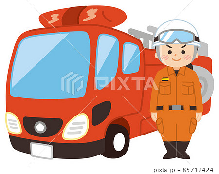 消防士の男性とはしご消防車 消防士の男性とはしご消防車 85712424